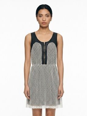 Romeo & Juliet Couture Cream Mesh & Black Faux Leather Dress Size L